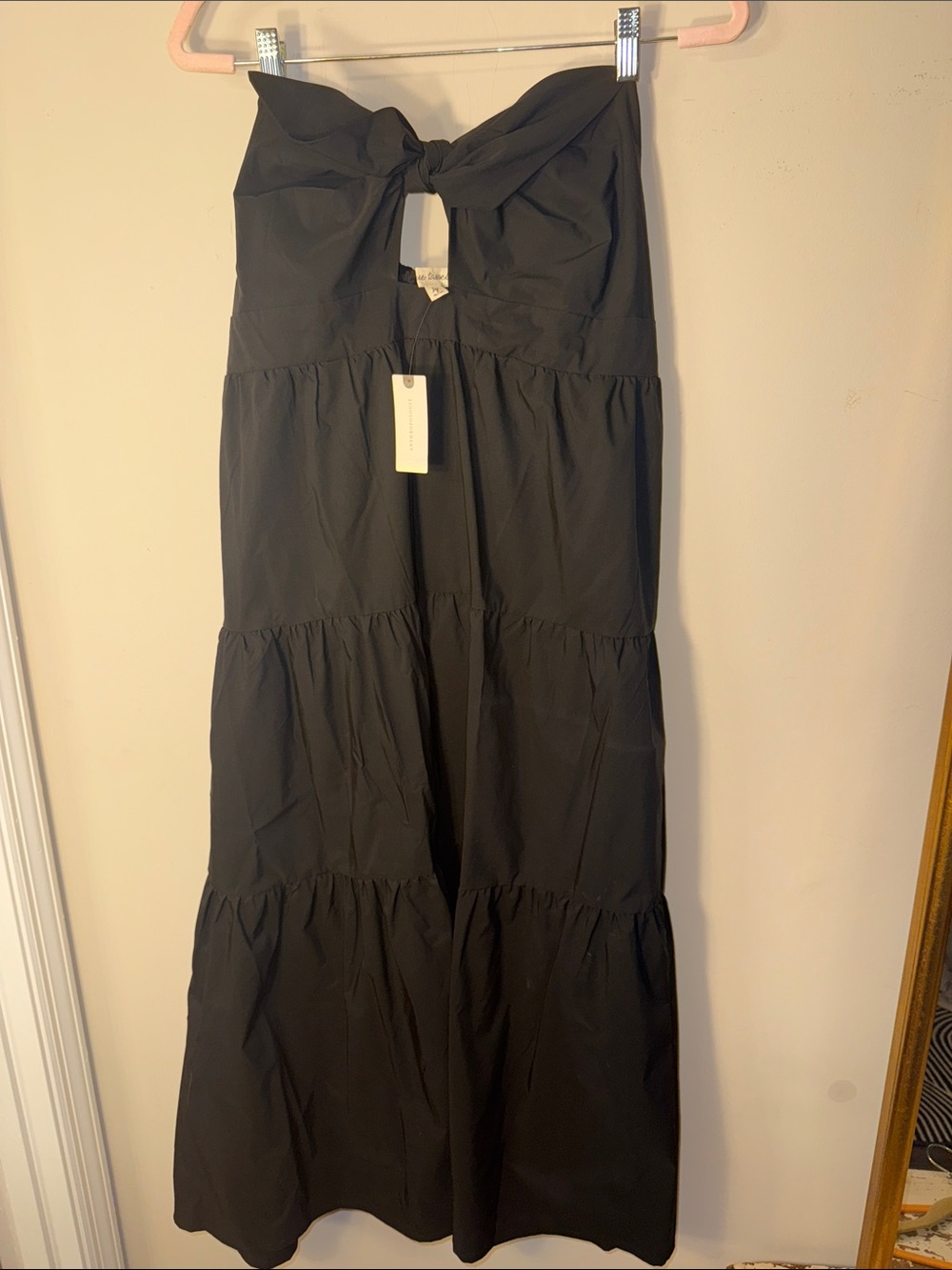 Anthropologie Black Strapless Tiered Maxi with Front Knot
